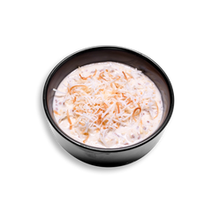 This healthy meal prep breakfast showcases a rich and creamy blend of oats, Greek yogurt, and chia seeds in a silky mixture speckled with tiny seeds and almond bits. Crowned with a colorful layer of shredded and toasted coconut flakes, the dish radiates a tropical flair. A wholesome and ready-to-eat health food perfect for fueling the day with sustained energy and clean ingredients.